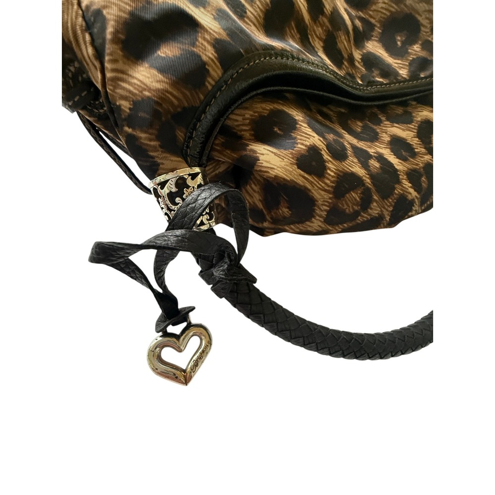 VTG Brighton Leopard Print Nylon Hobo Bag Braided Leather Handle Silver Y2K - Picture 8 of 16